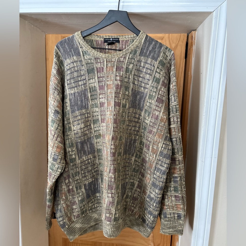 VTG 90’s Sweater, Cotton Traders Mens Textured Multicolored Iconic Pullover XL